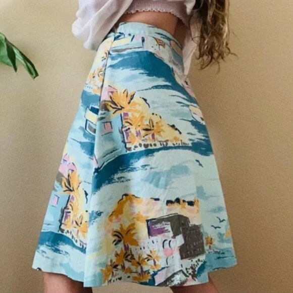 BODEN Nancy RIVIERA Blue Print A Line Cotton SKIRT SIze US 10 UK 14 Knee Length - Picture 5 of 7